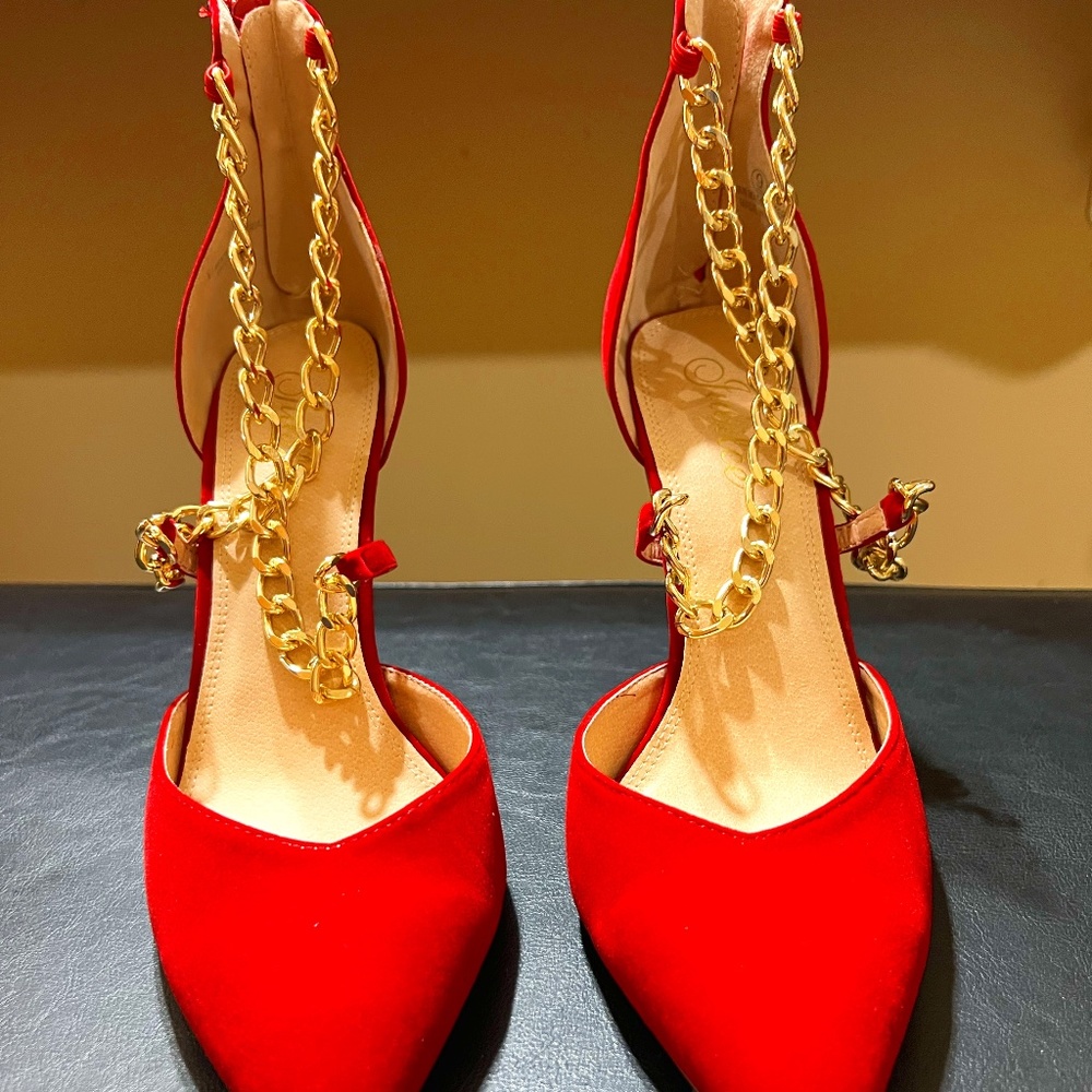 Sexy Red and Gold Suede Heels